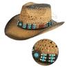 Western-Stil Strohhut Hut mit breiter Krempe Sonnenschutz Perlen-Strohhut für Männer und Frauen