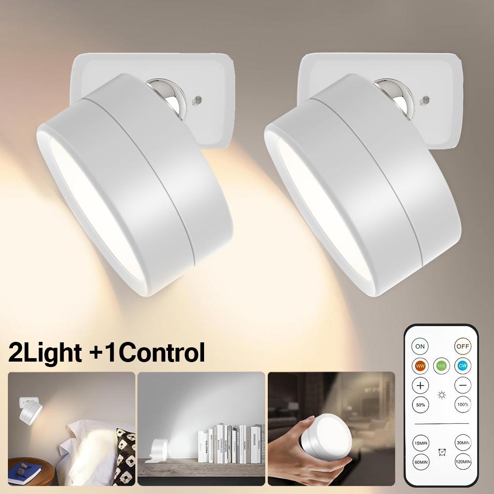 LED Wandleuchten, 3 Helligkeitsstufen 3 Farbmodi Wandleuchten Batteriebetrieben 360° Drehbar Touch-Steuerung Wandlampe