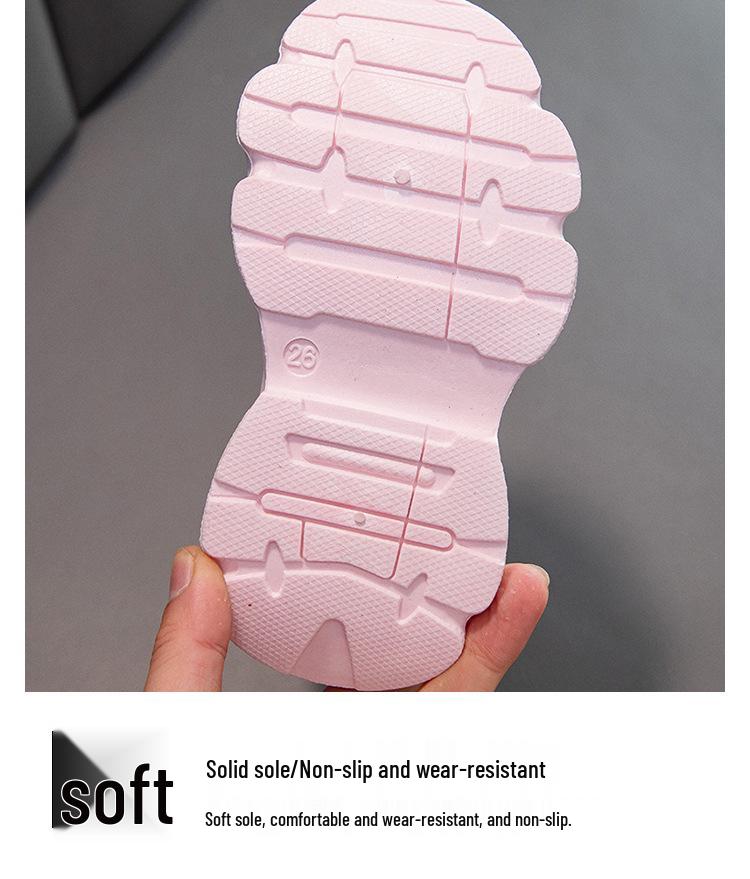 2026 New Korean Style Girls' Cartoon Sports Shoes - Soft Sole, Leather Surface Casual Sneakers for Medium and Large Children