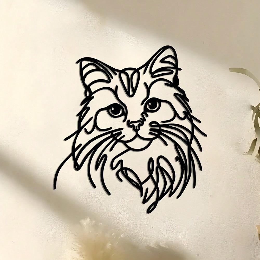 Metal Cat Wire Wall Art Minimalist Home Decor for Living Room Bedroom Garden Durable Indoor Outdoor Hanging Ornament