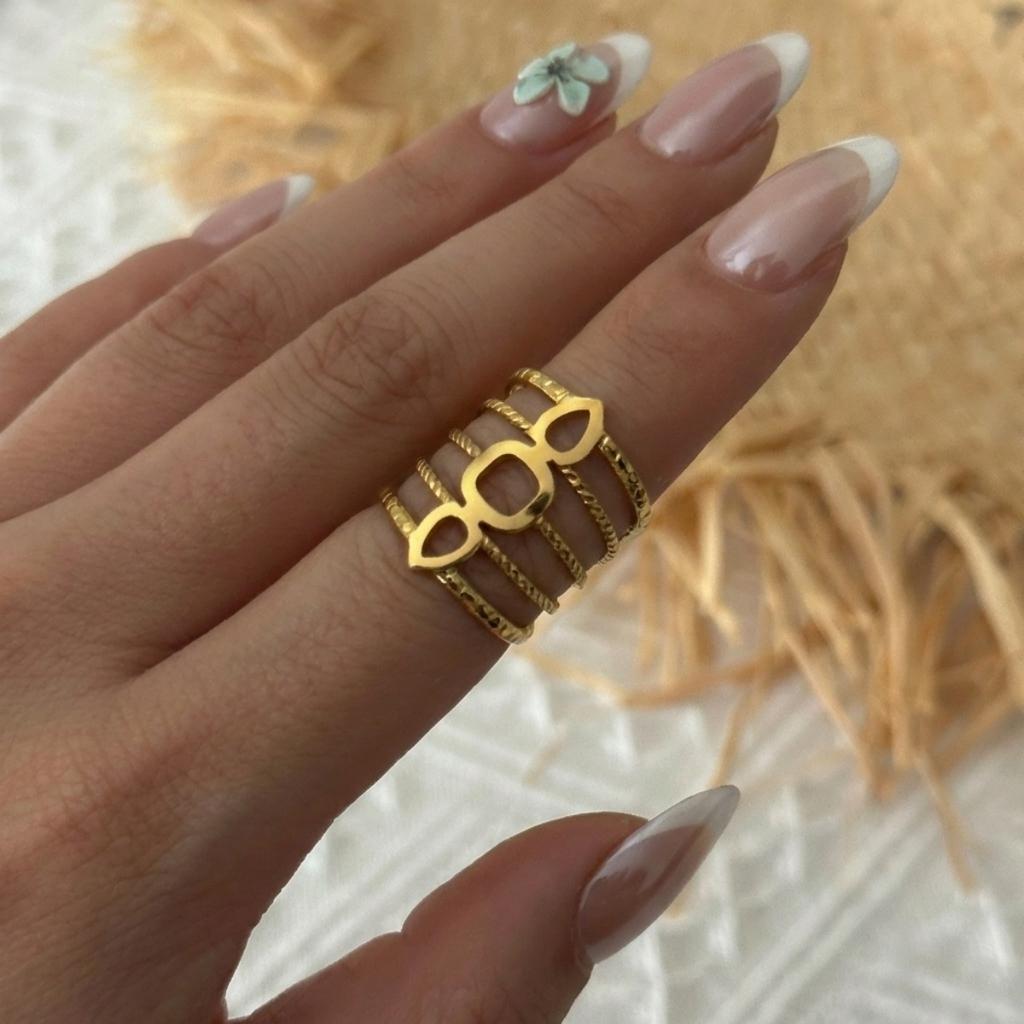 Punk Stainless Steel Irregular Plaid Metal Lava Finger Rings For Women Men Shell Sun Moon Star Heart Geometric Line Ring Jewelry