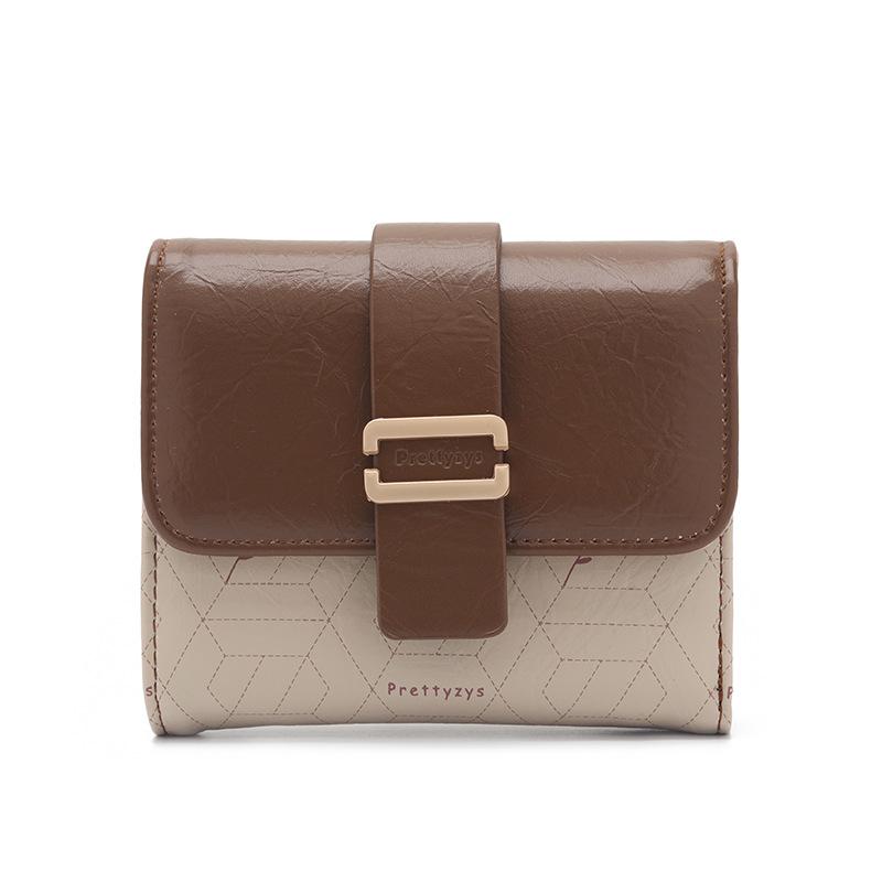 

Женский короткий кошелек с контрастными цветами, складная студенческая сумка в клетку коричневый