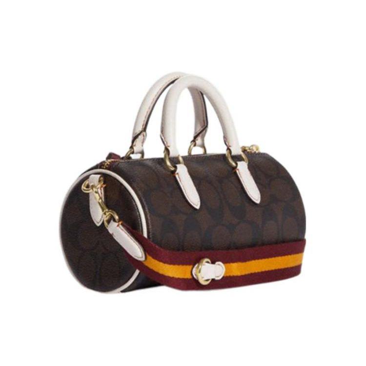 Coach Brown Signature Canvas Mini Cylinder Satchel Bag with Tassel Detail for Daily Use