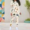 Women Plus Size Round Neck Long Sleeve Printed Top And Fitted Pants Two Piece Set