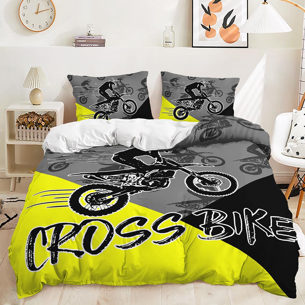 Zestaw Trzech Elementów Poszewka na Kołdrę 3D Kreskówkowy Pojazd Budowlany Lokomotywa Zestaw Ilustracji Pościel