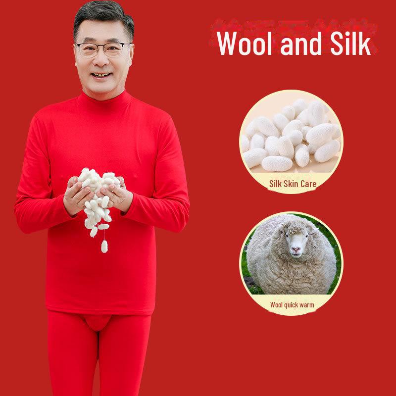 

«Зимний костюм из шерсти и шелка красного цвета на год зодиака 2025 для женщин и мужчин среднего и пожилого возраста» 4XL