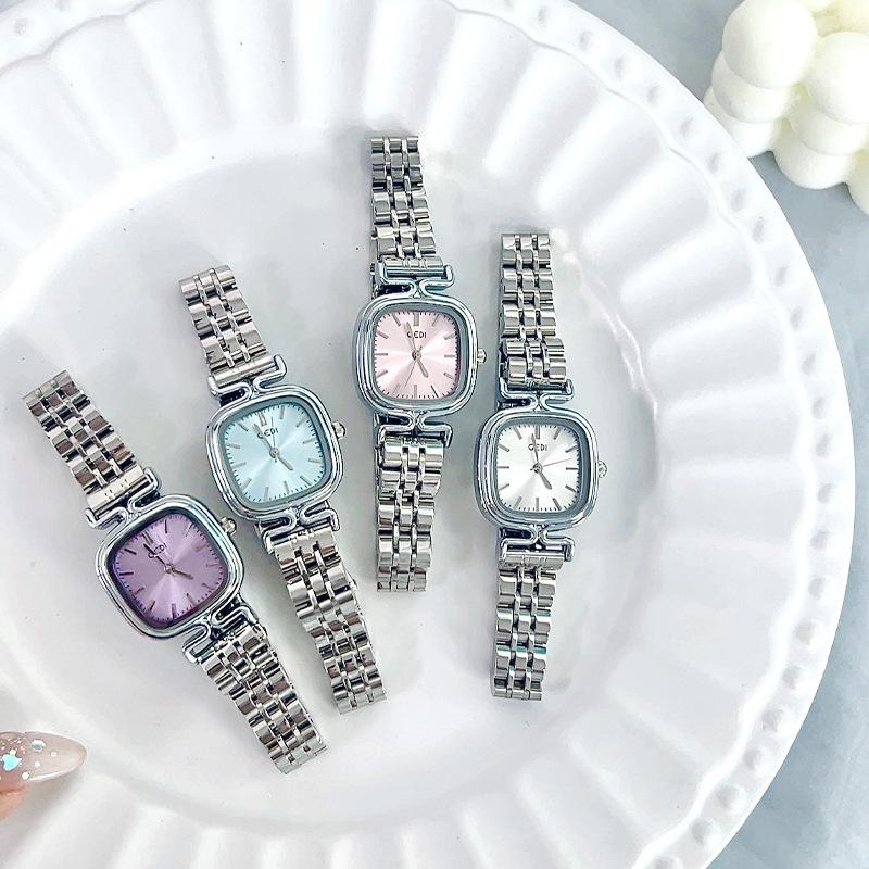 Women'S Simple High-Value Small Square Steel Belt Watch Niche High-End Dopamine Quartz Watch