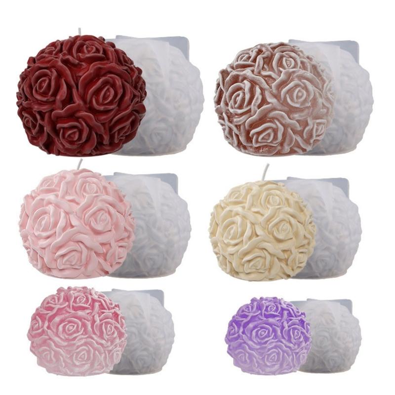 Large Silicone Candle Mold for DIY Flower Rose-Ball Shape Scented Candle Wax Mold Handmade Plaster Resin Soap Craft Mold