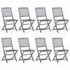 VidaXL Set of 8 Outdoor Folding Chairs with Cushions, Patio Seats, Dining Chairs, Patio Furniture 3078298