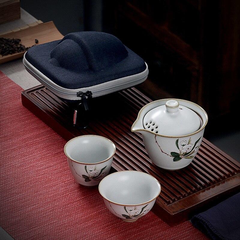 Ceramic Travel Tea Kettle Portable Tea Kettle Outdoor Tea Set Gaiwan Tea Bowl One Pot And Two Cups Kitchen Kitchen Bar | Tea Sets