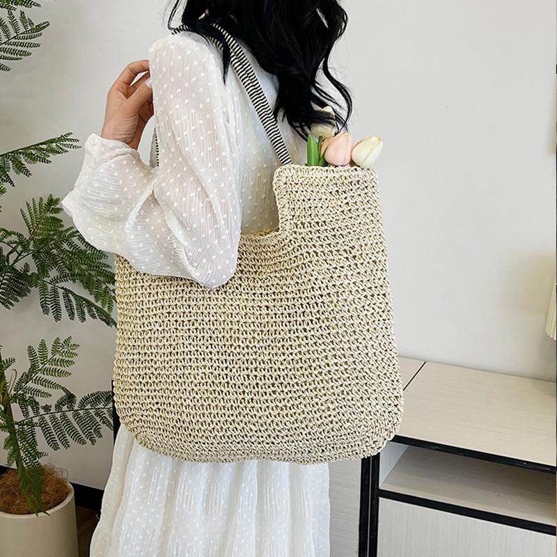 Hand-Woven Armpit Bag Summer Woven Tote Handbag Large Capacity Women's Shoulder Bag Paper Rope Ladies Beach Underarm Bag