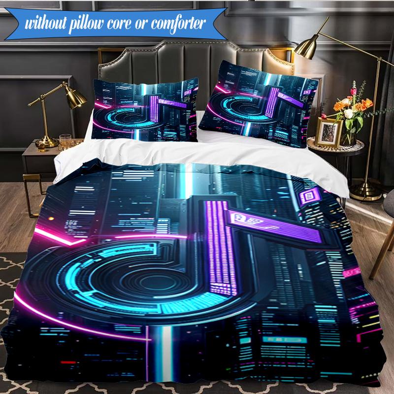 Neon Music Note 3pcs K-pop Music Group Bedding set,Ideal for Bedroom, Dormitory,Including Duvet Cover And 2pcs Pillowcases,Fan Gifts