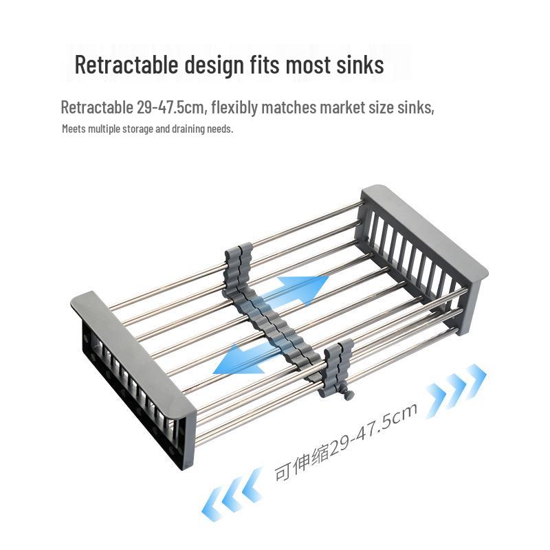 Retractable Stainless Steel Sink Drain Rack & Basket for Vegetables and Fruit