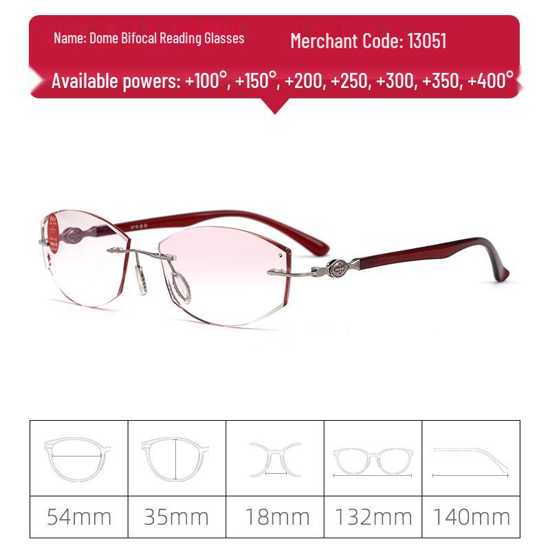 

Бифокальные прогрессивные безободковые очки для мужчин и женщин - Модный стиль для чтения и бизнеса Blue-light Blocking Dome Bifocal +150