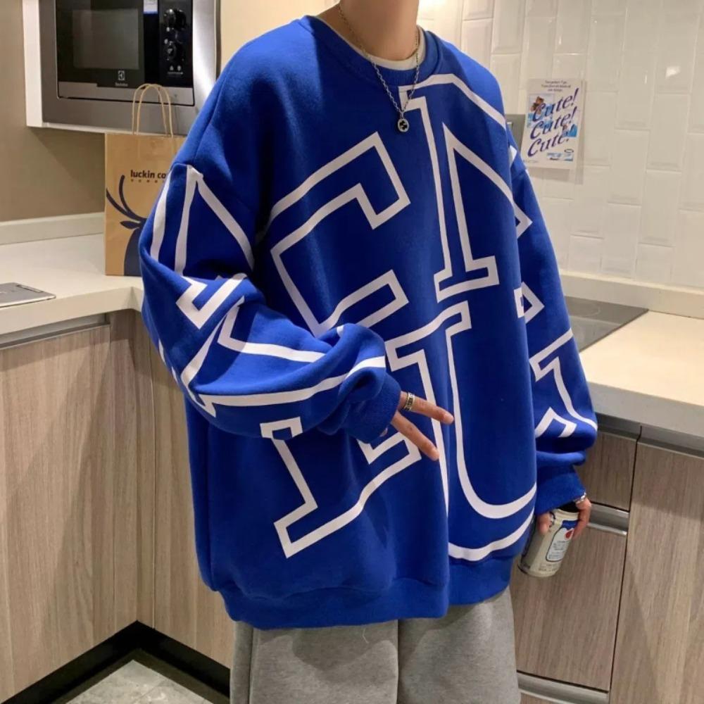 

Hoodless Sweatshirt Men New Loose Large Size High Street Trendy Brand Round Neck Jacket L синій