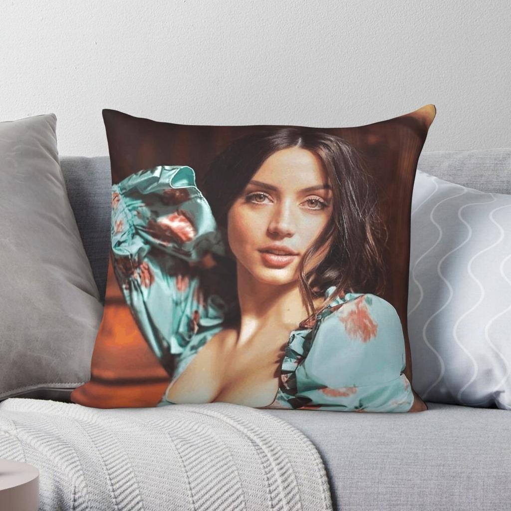 Ana De Armas Sexy Square Pillowcase Polyester Linen Velvet Pattern Zip Decorative Room Cushion Cover