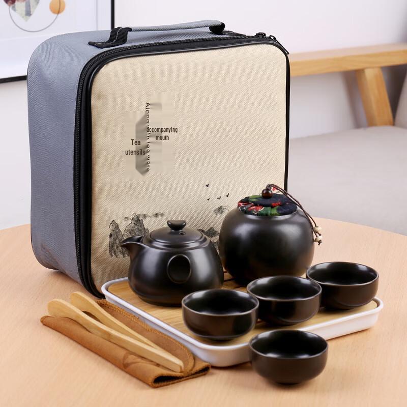 Dehua Ceramic Tea Set with Travel Bag One Pot, Four Cups Set