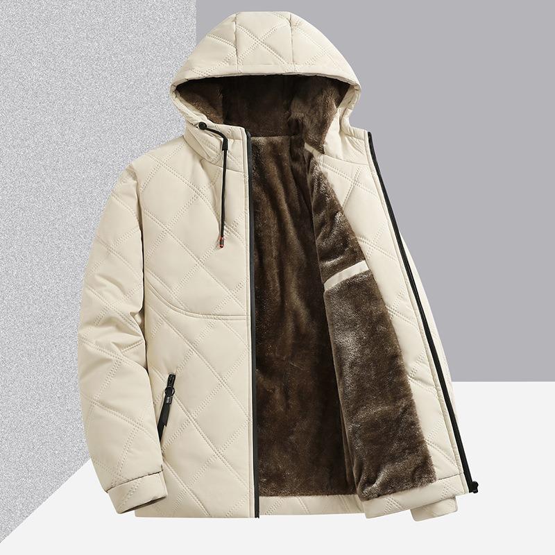 Autumn and winter new velvet thickened large size loose cotton-padded clothes men's fashion casual multi-bag warm hooded cotton-padded jacket