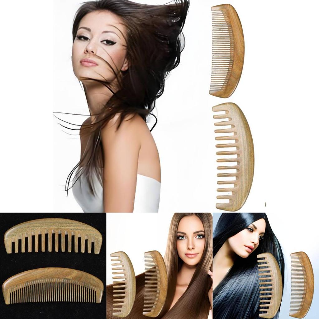 Peigne en bois de santal vert naturel Élégant antistatique à dents larges Peigne de massage pour filles