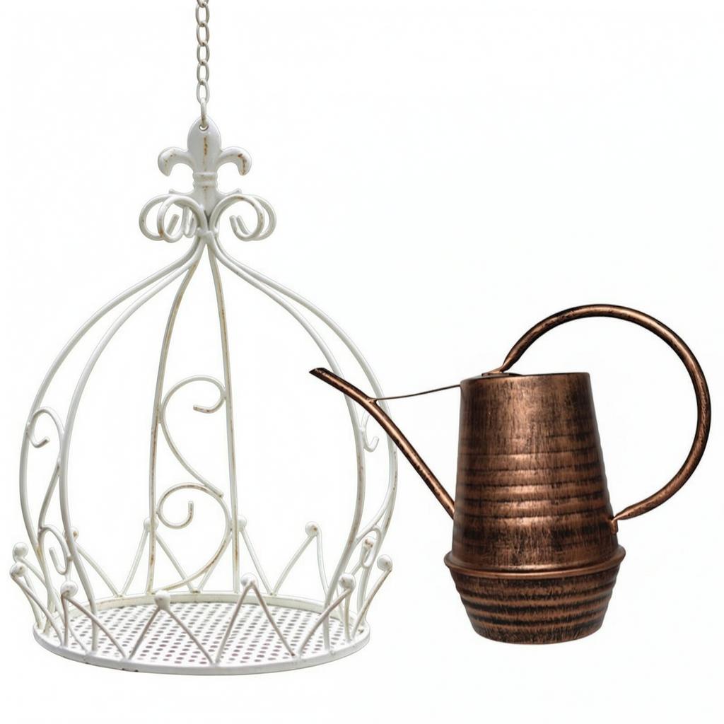 Crown Hanging Planter Outdoor Iron Basket Ornamental Balcony Patio Holder Long Spout Retro Metal