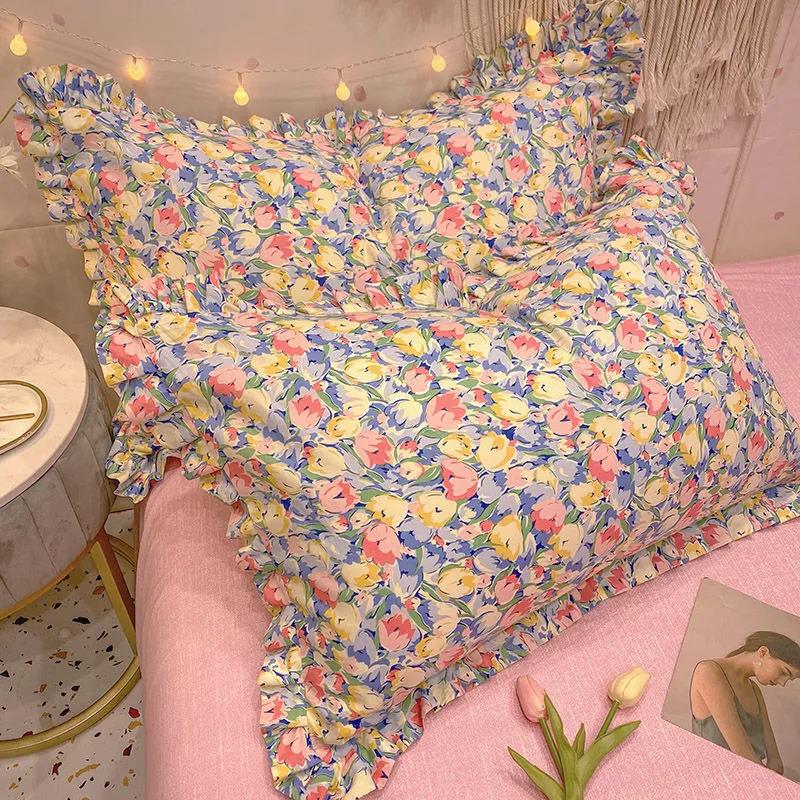 Federe per cuscini Princess in cotone di alta qualità Un paio di federe grandi con stampa floreale Biancheria da letto da 48 * 74 cm