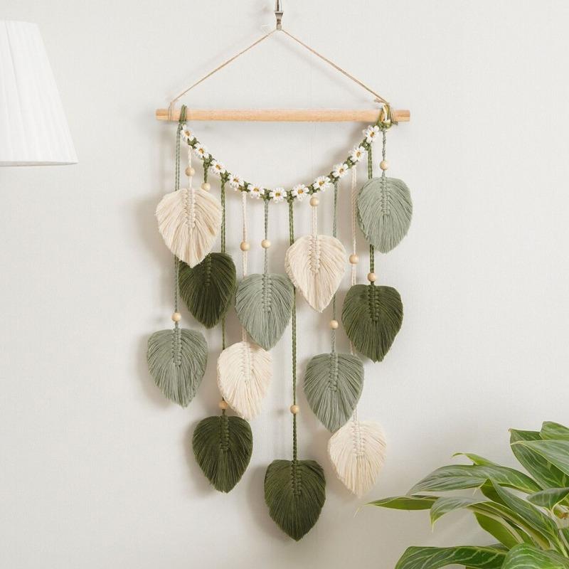 1pcs Bohemian Style Macrame Wall Hanging Hand-Woven Leaf Tapestry Boho Home Decor for Bedroom Living Room