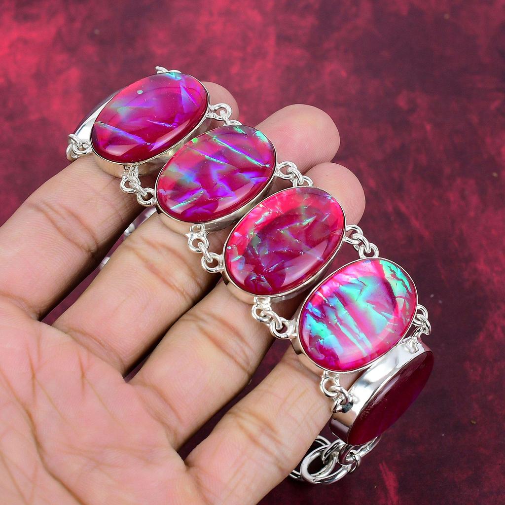 Pink Triplet Opal Bracelet, 925 Solid Sterling Silver Gemstone Jewelry, Handmade Bracelet, For Thanksgiving