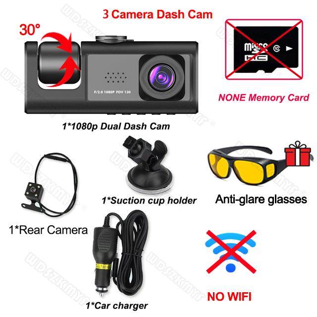 

3-объективный видеорегистратор DVR 1080P WIFI для автомобилей Видеорегистратор Камера заднего вида для автомобиля Ночное видение Бесплатные антибликовые очки
