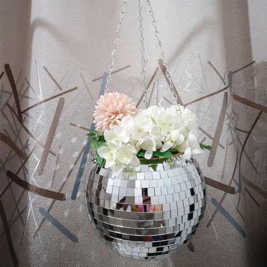 Mosaikk Hengende Plantepotte Diskokule Design Blomsterpotte Balkongplantekasse med Hengekjeder for Innendørs Utendørs Planter Hjem Stue Dekor
