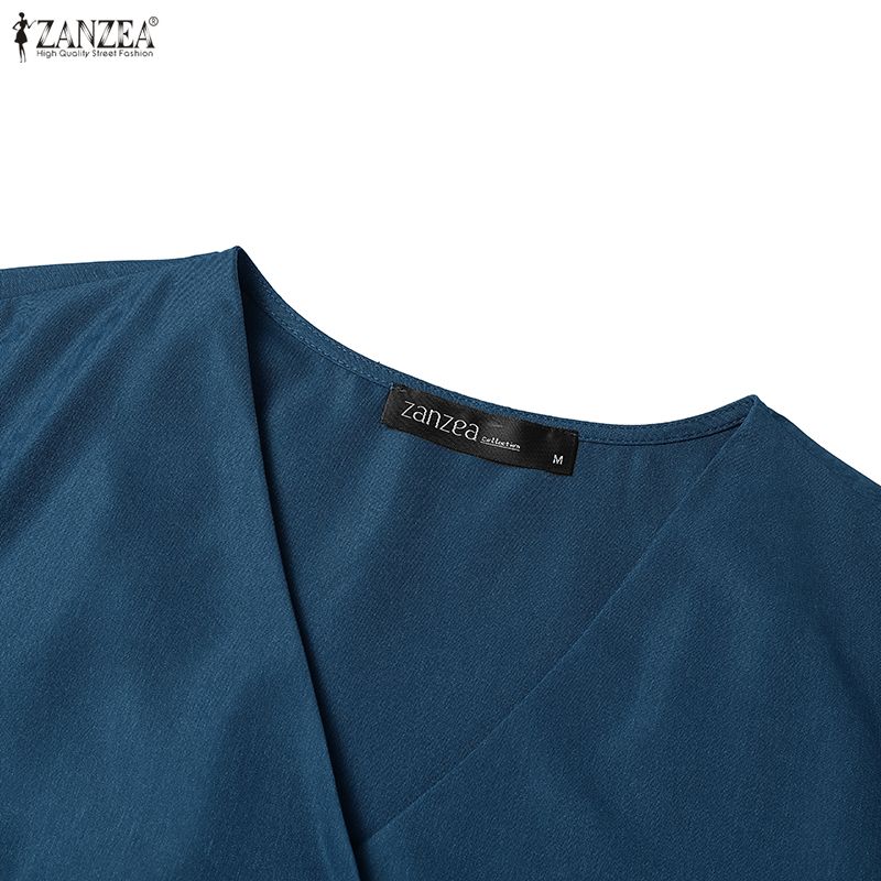 ZANZEA Women Casual V-Neck Summer 3/4 Sleeve Long Dress