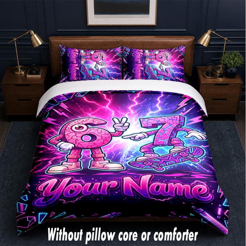 Neon Theme Custom Text Or Name 3Pcs Bedding Set,1 Flat Sheet & 2 Pillowcases Personalized Home Bedding