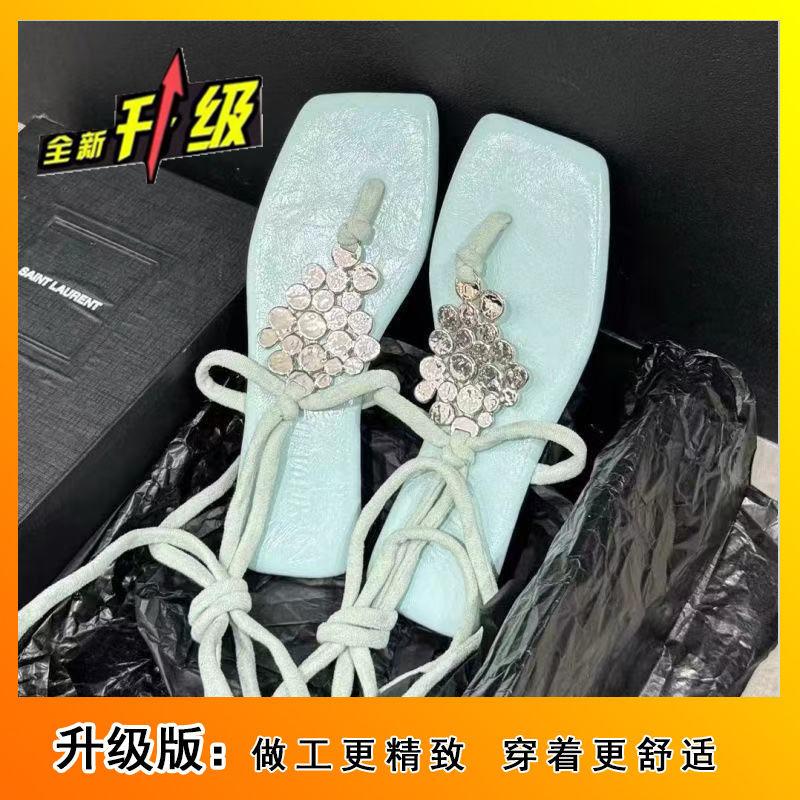 Metal Buckle Square Head Pinch Foot Flat Bottom Roman Sandals Fashion Strap Flat Heel Women's Toe 2025 Summer and Autumn New