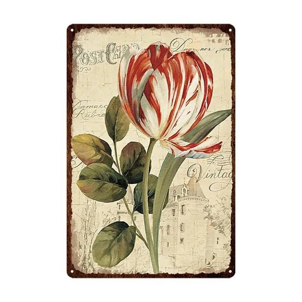 Vintage Blooming Flowers Metal Tin Signs Wall Art Posters Plate Wall Decor for Home Garden Bars Man Cave Cafe Clubs Garage Retro