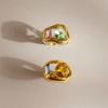 Stainless Steel Colorful Zircon Open Finger Ring for Women Luxury Square Round Crystal Gold Color Rings Daily Fashion Jewelry