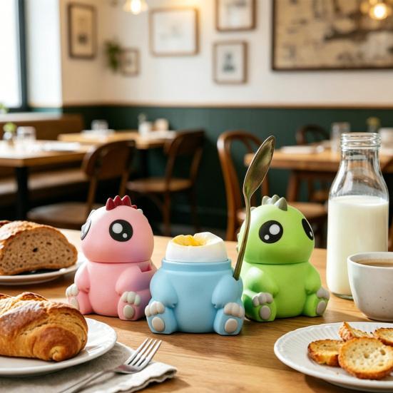 Cartoon Dinosaur Egg Cup with Spoon Slot Soft Boiled Egg Holder Breakfast Egg Container Box Dining Table Decoration Kitchen Gadget