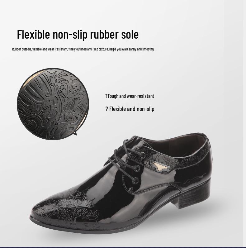 Men's European Style Glossy Patent Leather Pointed Toe Lace-up Formal Shoes