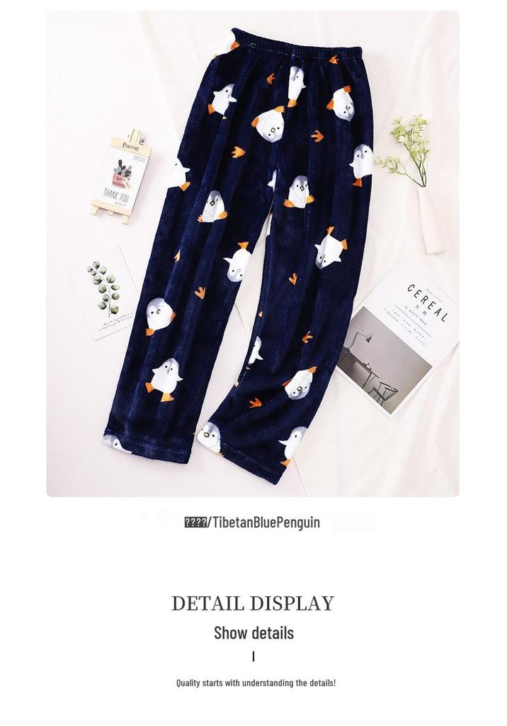 Women's Plus Velvet Flannel Pajama Pants - Warm Coral Velvet Long Pants for Walking & Home - Autumn/Winter Collection