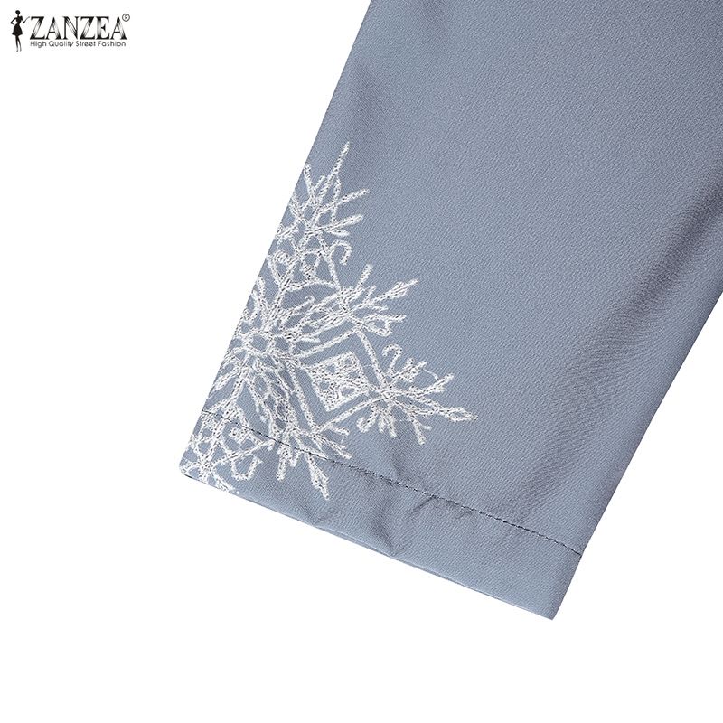 ZANZEA Women Casual V-Neck Loose Long Sleeve Muslim Dress