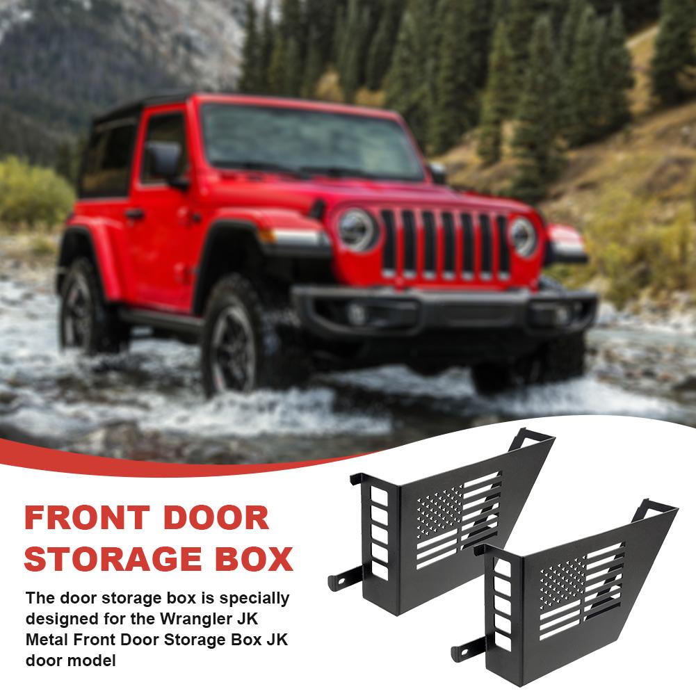 2Pcs Metal Front Door Storage Box Car Wear Resist Door Storage Pockets Rust Proof Car Storage Rack for 2007-2018 Jeep Wrangler