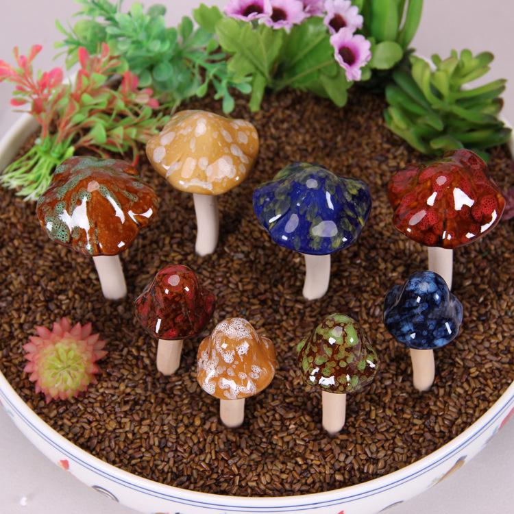 Colored Glazed Ceramic Mushroom Garden Ornaments