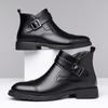 Fashion Casual Leather Male Chelsea Boots Business Mens Botas Comfortable High Top Shoes Fashionable Metal Buckle Ankle Boots Sneakers