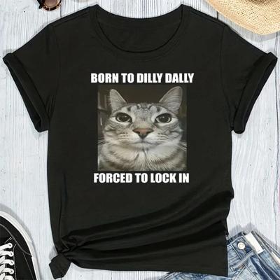 T-shirt Drôle pour Femme Né Pour Flâner Forcé de s'Enfermer Chat T-shirt Graphique Drôle Mode Décontractée Vêtements Unisexe Hauts d'Été