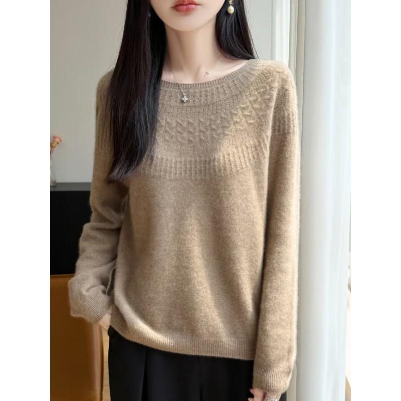Womens Chunky Knit Sweater With Cable Cutout Detail Round Neck Long Sleeve Loose Fit Winter 2026