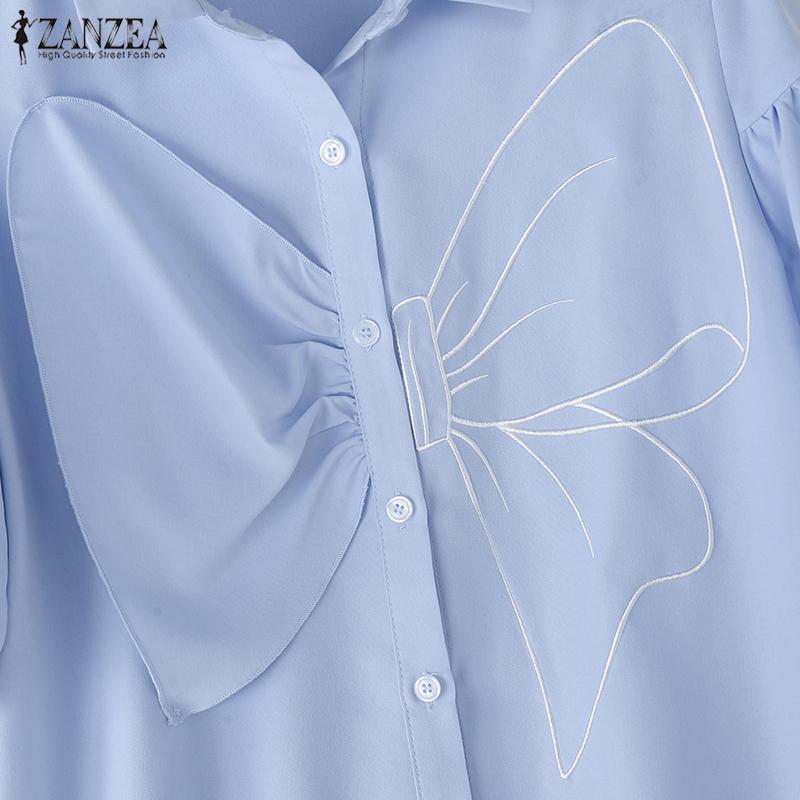 ZANZEA Women Turn Down Collar Summer Casual Short Sleeve Blouse