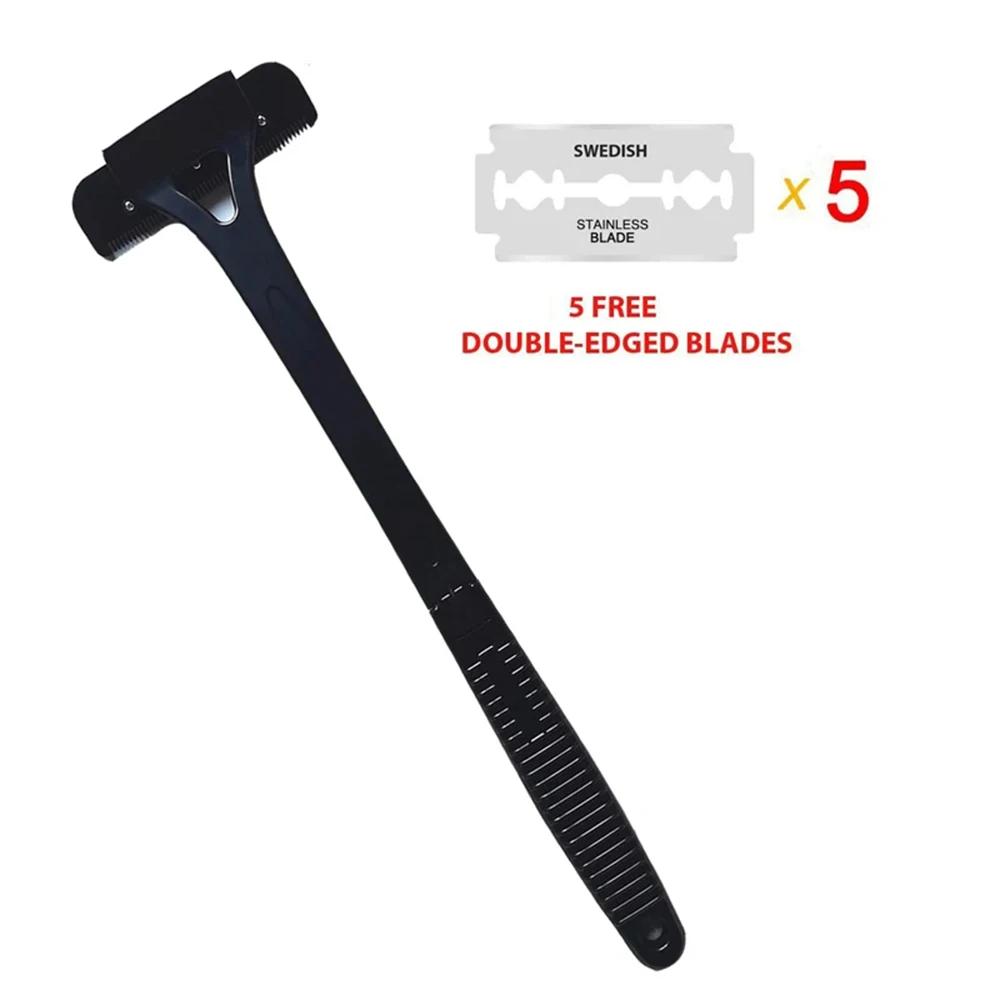 

Бритва для мужчин, триммер для волос на спине, бритва для ног, бритва для удаления волос, инструмент для удаления волос, длинная ручка, складная, 5 шт., сменные лезвия чёрный