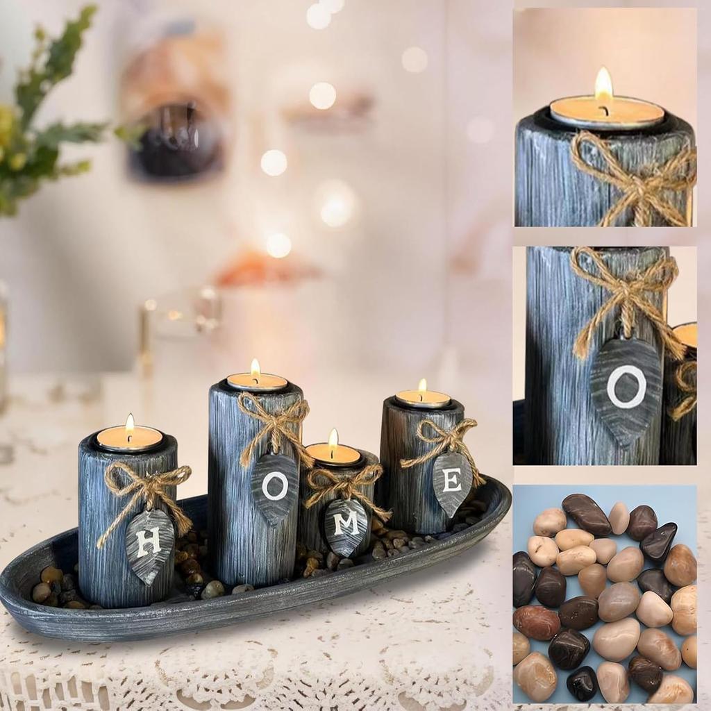 Wooden Candle Holders Centerpieces for Living Room Coffee Table Decorations,Farmhouse Table Decor Tealight Candles Holders with Rustic