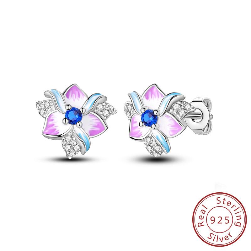New 925 Silver Hoops Earrings Colorful Flower Butterfly Bee Drop Earring For Women Birthday Party Fashion Jewelry Gifts