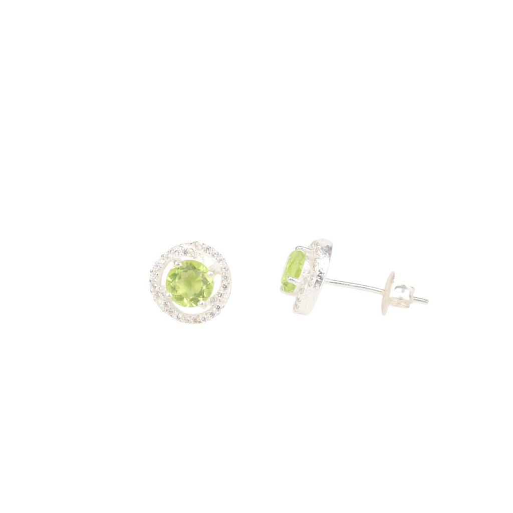 Round Peridot Gemstone 925 Sterling Silver Jewelry Zircon Stud Earrings For Her CZE-8-8