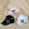 Fashion Women Rhinestone Butterfly Baseball Hat, Shiny Satin Sun Cap with Crystal Brim Decoration, Adjustable Elegant Casual Peaked Visor Hat