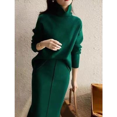 Two Piece Sets Womens Outifits 2024 Autumn High Neck Knit Sets Loose Sweater Skirt Sets Dress Korean Fashion Women Clothing